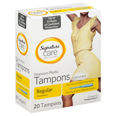  Signature Care Premium Plastic Regular Absorbency Unscented Tampons - 20 Count 