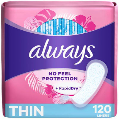 Always Daily Liners Thin No Feel Protection Regular Unscented - 120 Count