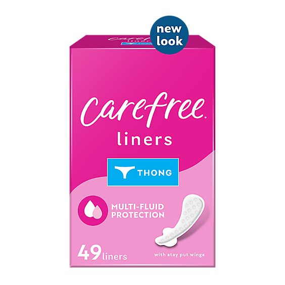 Carefree Thong Unscented Panty Liners With Wings - 49 Count
