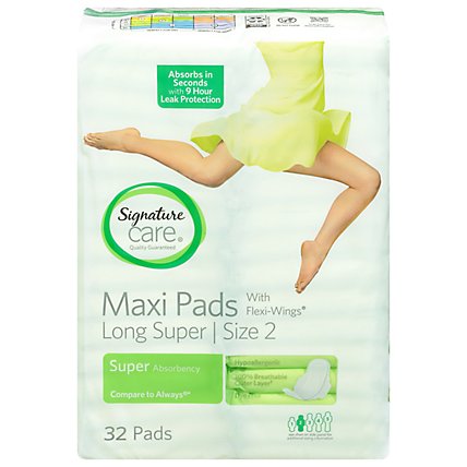 Signature Care Long Super Absorbency With Flexi Wings Maxi Pads - 32 Count - Image 2