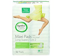 Signature Care Long Super Absorbency With Flexi Wings Maxi Pads - 32 Count