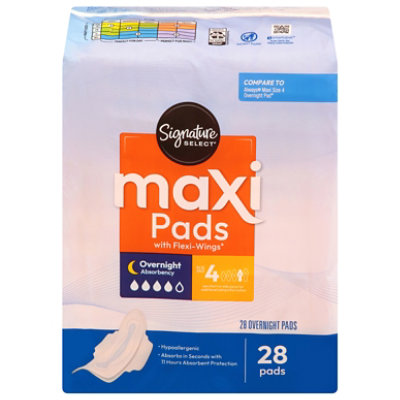 Signature Select/Care Overnight Absorbency With Flexi Wings Maxi Pads - 28 Count