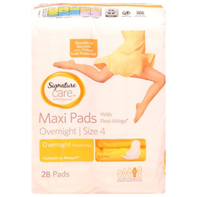 Signature Care Overnight Absorbency With Flexi Wings Maxi Pads - 28 Count -  Albertsons
