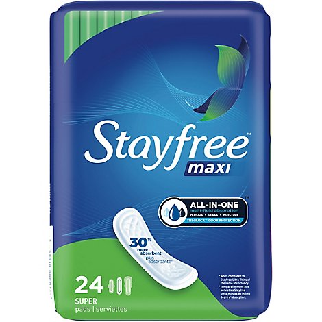 Stayfree Maxi Super Absorbency Pads without Wings - 24 Count