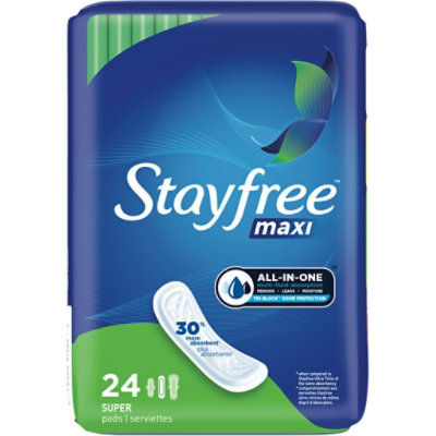 Stayfree Maxi Pads Without Wings Super Absorbency - 24 Count