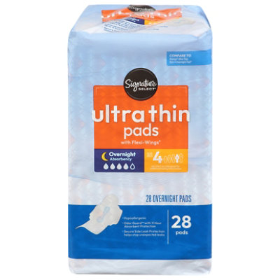 Signature Select/Care Ultra Thin Overnight Absorbency With Flexi Wings Maxi Pads - 28 Count