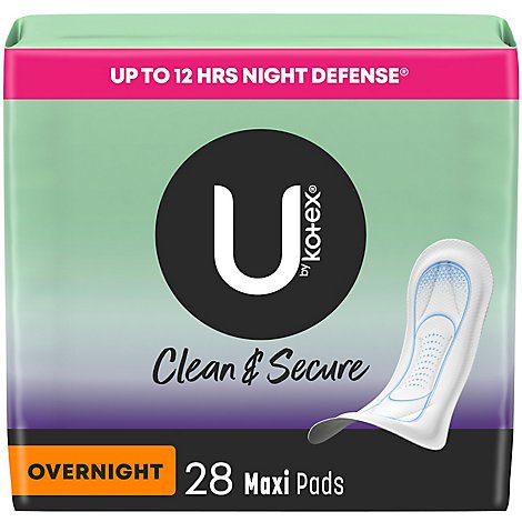 U by Kotex Security Maxi Feminine Pads Unscented Overnight Absorbency - 28 Count