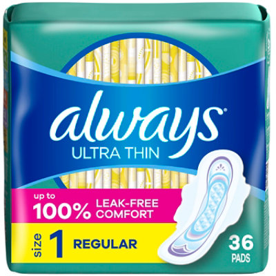 Always Ultra Thin Size 1 Regular Unscented Daytime Pads with Wings - 36 Count