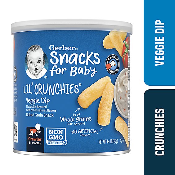 Gerber Lil Crunchies Veggie Dip Puffs Snack Canister for Baby - 1.48 Oz
