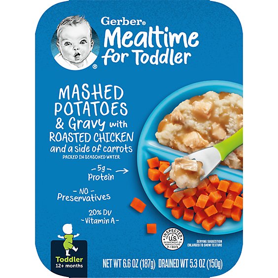 Gerber Lil Entrees Mashed Potatoes and Gravy with Roasted Chicken with Carrots Tray - 6.6 Oz