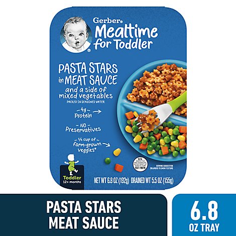 Gerber Baby Food Toddler Pasta Stars In Meat Sauce & Side Green Beans - 6.8 Oz
