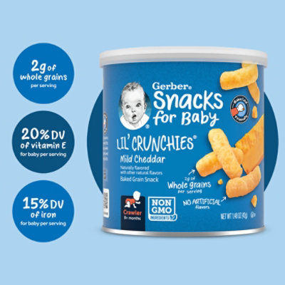 Gerber Lil Crunchies Mild Cheddar Baked Corn Snack Canister for Baby - 1.48 Oz - Image 5