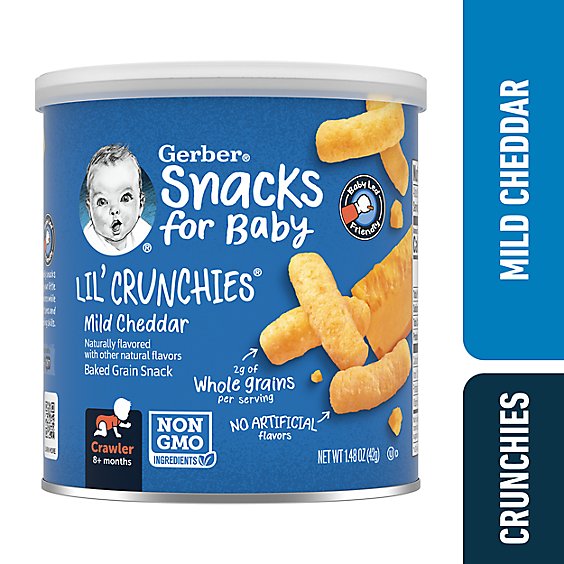 Gerber Lil Crunchies Mild Cheddar Baked Corn Snacks for Baby Canister - 1.48 Oz