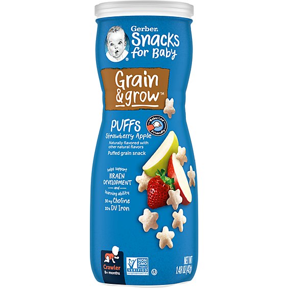 Gerber Strawberry Apple Grain & Grow Puffs Snacks for Baby Canister - 1.48 Oz