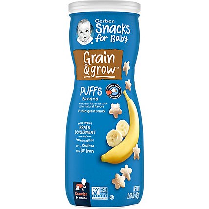 Gerber Snacks for Baby Grain & Grow Banana Puffs Canister - 1.48 Oz - Image 2
