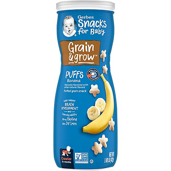 Gerber Grain & Grow Puffs Banana Snack Canister for Baby - 1.48 Oz