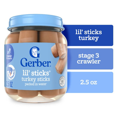 Gerber Mealtime for Baby Lil' Sticks, Chicken Sticks, Packed in Water, No  Nitrates or Nitrites Added, for Crawlers 10 Months & Up, 2.5 Ounce Jar  (Pack