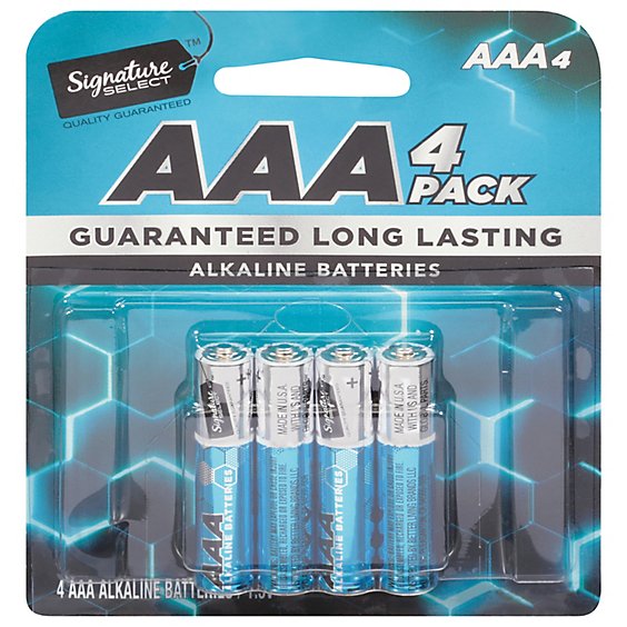 Signature SELECT Batteries Alkaline AAA Guaranteed Long Lasting - 4 Count