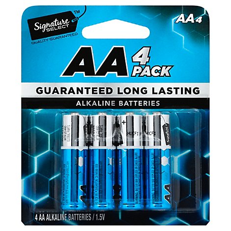 Signature SELECT Batteries Alkaline AA Guaranteed Long Lasting - 4 Count