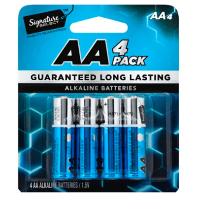 Signature SELECT Batteries Alkaline AA Guaranteed Long Lasting - 4 Count