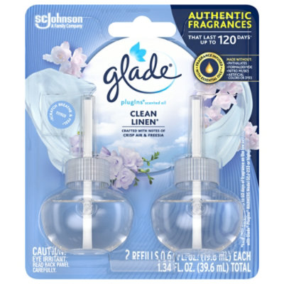 Glade PlugIns Scented Oil Refill Clean Linen Essential Oil Infused Plug In 1.34 oz Pack of 2