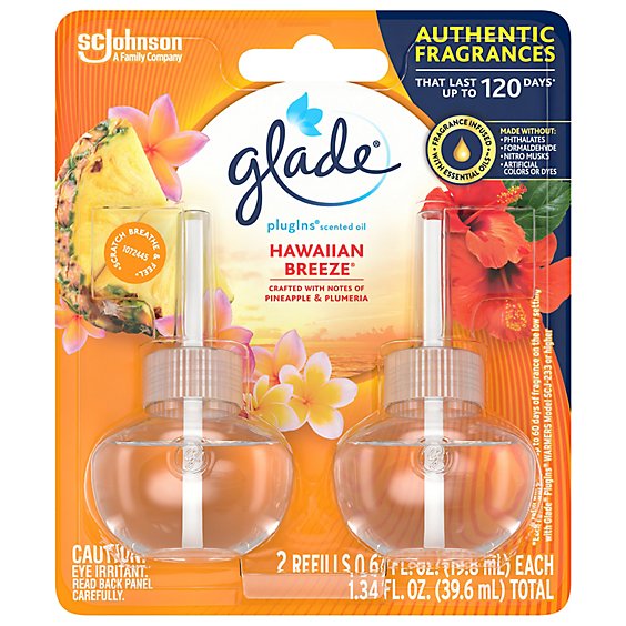 Glade Plugins Hawaiian Breeze Scented Oil Air Freshener Refill 2 Count - 1.34 Oz