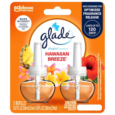 Glade Plugins Hawaiian Breeze Scented Oil Air Freshener Refill 2 Count - 1.34 Oz