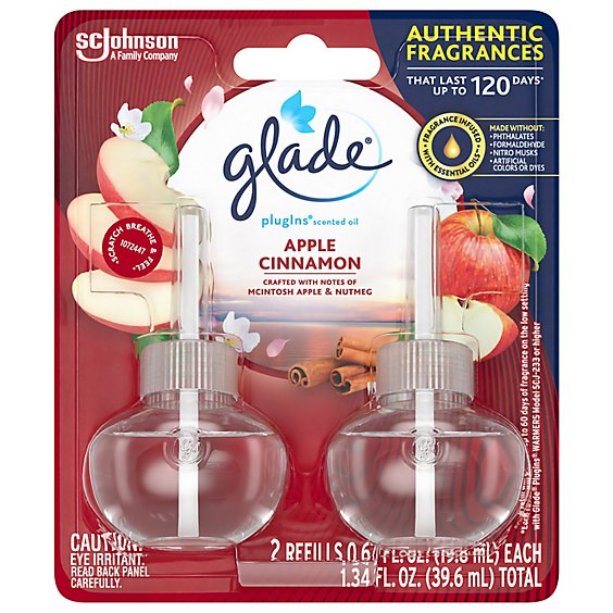 Glade Plugins Apple Cinnamon Scented Oil Air Freshener Refill 2 Count - 1.34 Oz