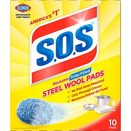 S.O.S Steel Wool Soap Pads - 10 Count - Image 1