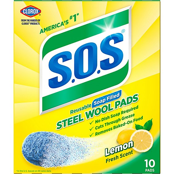 S.O.S Lemon Fresh Steel Wool Soap Pads - 10 Count