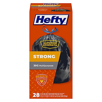 Hefty Trash Bags Drawstring Multipurpose Extra Strong 30 Gallon - 28 Count - Image 1