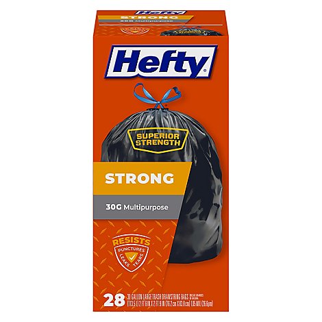 Hefty Trash Bags Drawstring Multipurpose Extra Strong 30 Gallon - 28 Count