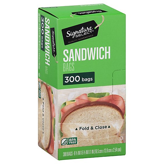 Signature SELECT Sandwich Bags Fold & Close BPA Free - 300 Count