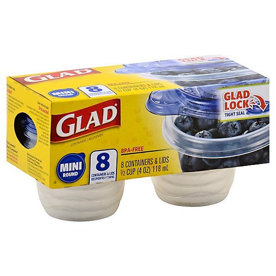 Glad Containers & Lids Mini Round 1/2 Cup - 8 Count - Safeway