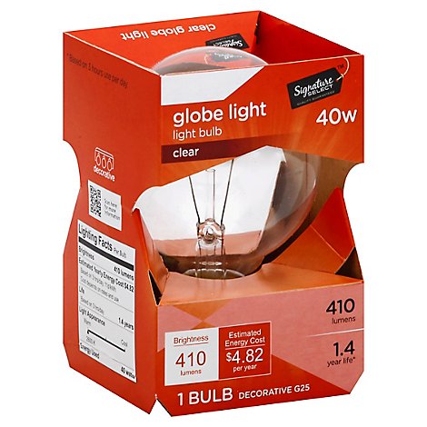 Signature SELECT Light Bulb Globe Clear 40W 410 Lumens - Each