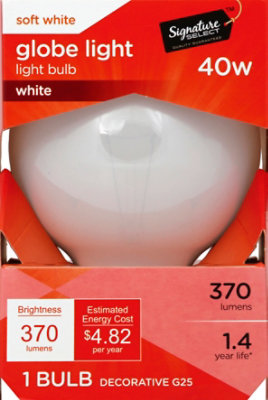 Signature SELECT Light Bulb Globe White 40W 370 Lumens - Each - Image 1