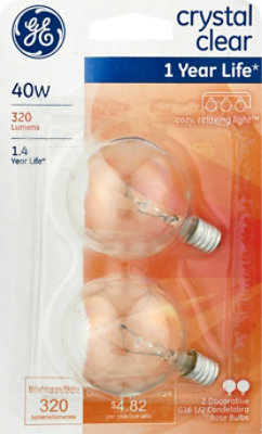 GE Light Bulbs Crystal Clear G16 Decorative 40 Watts - 2 Count - Image 2