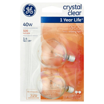 GE Light Bulbs Crystal Clear G16 Decorative 40 Watts - 2 Count