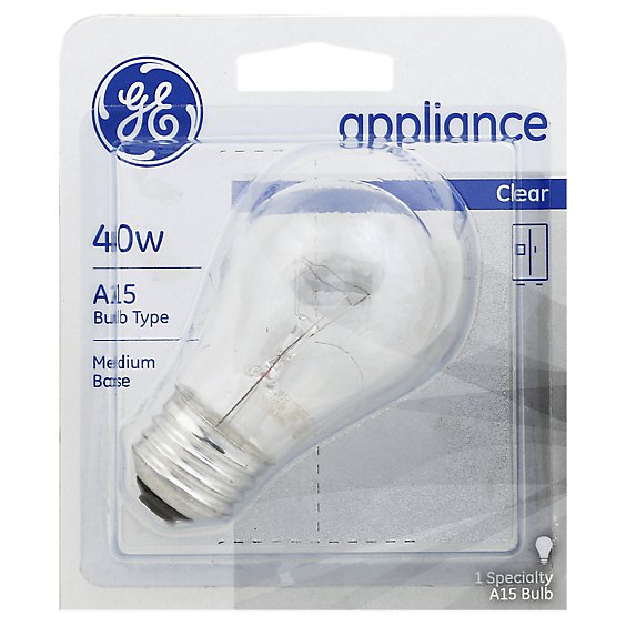 GE Light Bulbs Appliance A15 Clear 40 Watts - Each