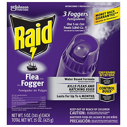 Raid Flea Killer Plus Fogger 3 Count - 15 Oz - Image 1