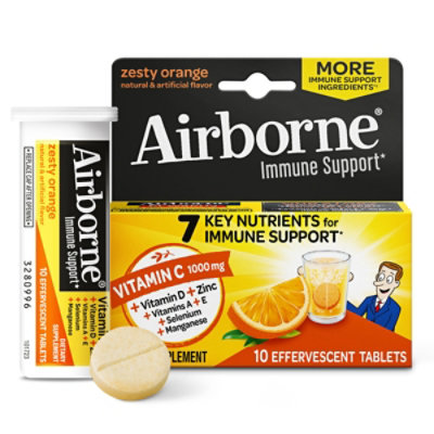 Airborne Immune Support Supplement Effervescent Tablets Zesty Orange - 10 Count - Image 2