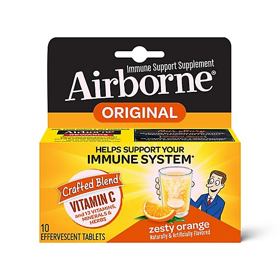 Airborne Immune Support Supplement Effervescent Tablets Zesty Orange - 10 Count