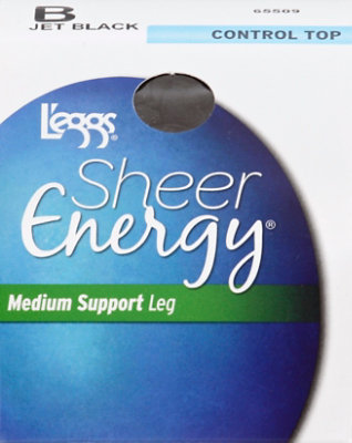 Leggs Sheer Energy Pantyhose Control Top Support Jet Black B - Pair - Image 2