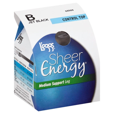 Leggs Sheer Energy Pantyhose Control Top Support Jet Black B - Pair - Image 1