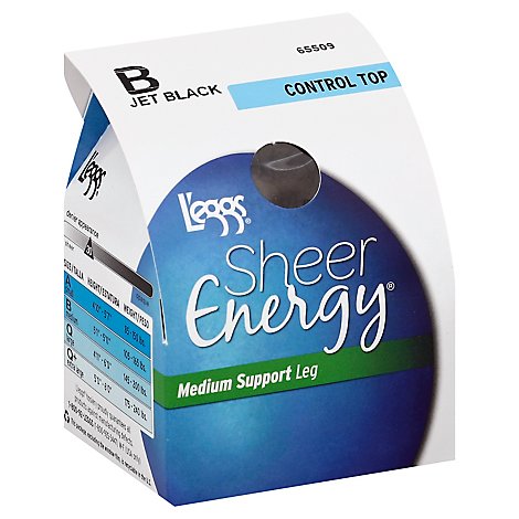 Leggs Sheer Energy Pantyhose Control Top Support Jet Black B - Pair