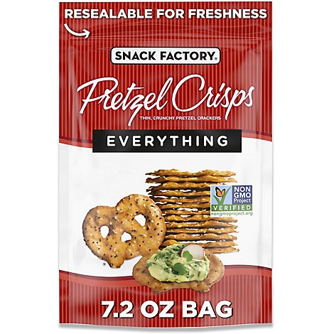 Snack Factory Pretzel Crisps Pretzel Crackers Thin Crunchy Deli Style Everything - 7.2 Oz