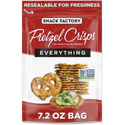 Snack Factory Pretzel Crisps Pretzel Crackers Thin Crunchy Deli Style Everything - 7.2 Oz