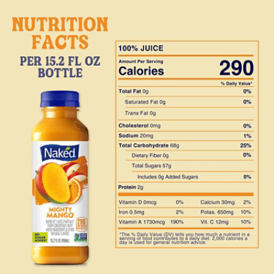 Naked Juice Smoothie Pure Fruit Mighty Mango - 15.2 Fl. Oz. - Image 7