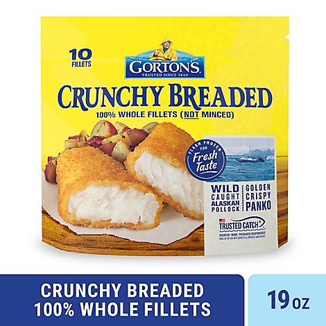 Gortons Fish Fillets 100% Real Wild Caught Crunchy Breaded 10 Count - 19 Oz