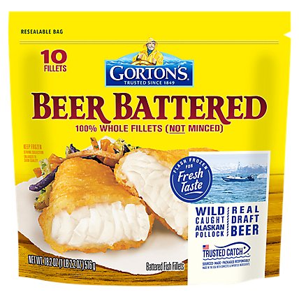 Gortons Fish Fillets 100% Real Wild Caught Beer Battered 10 Count - 18.2 Oz - Image 1